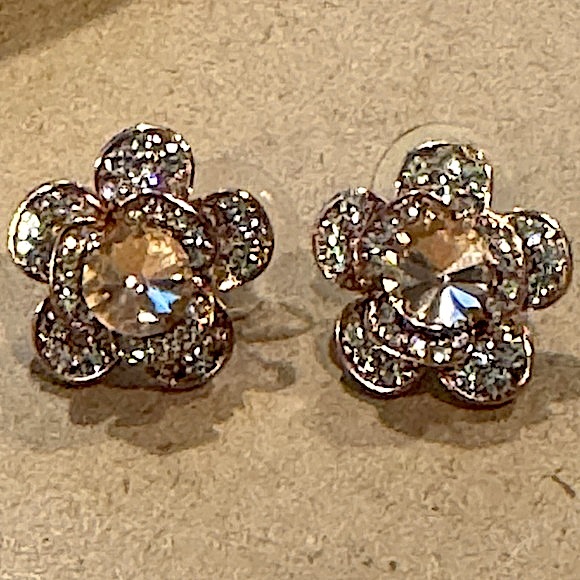 Rose Gold Crystal Flower Post Earrings Made With Swarovski Crystals - Picture 1 of 16